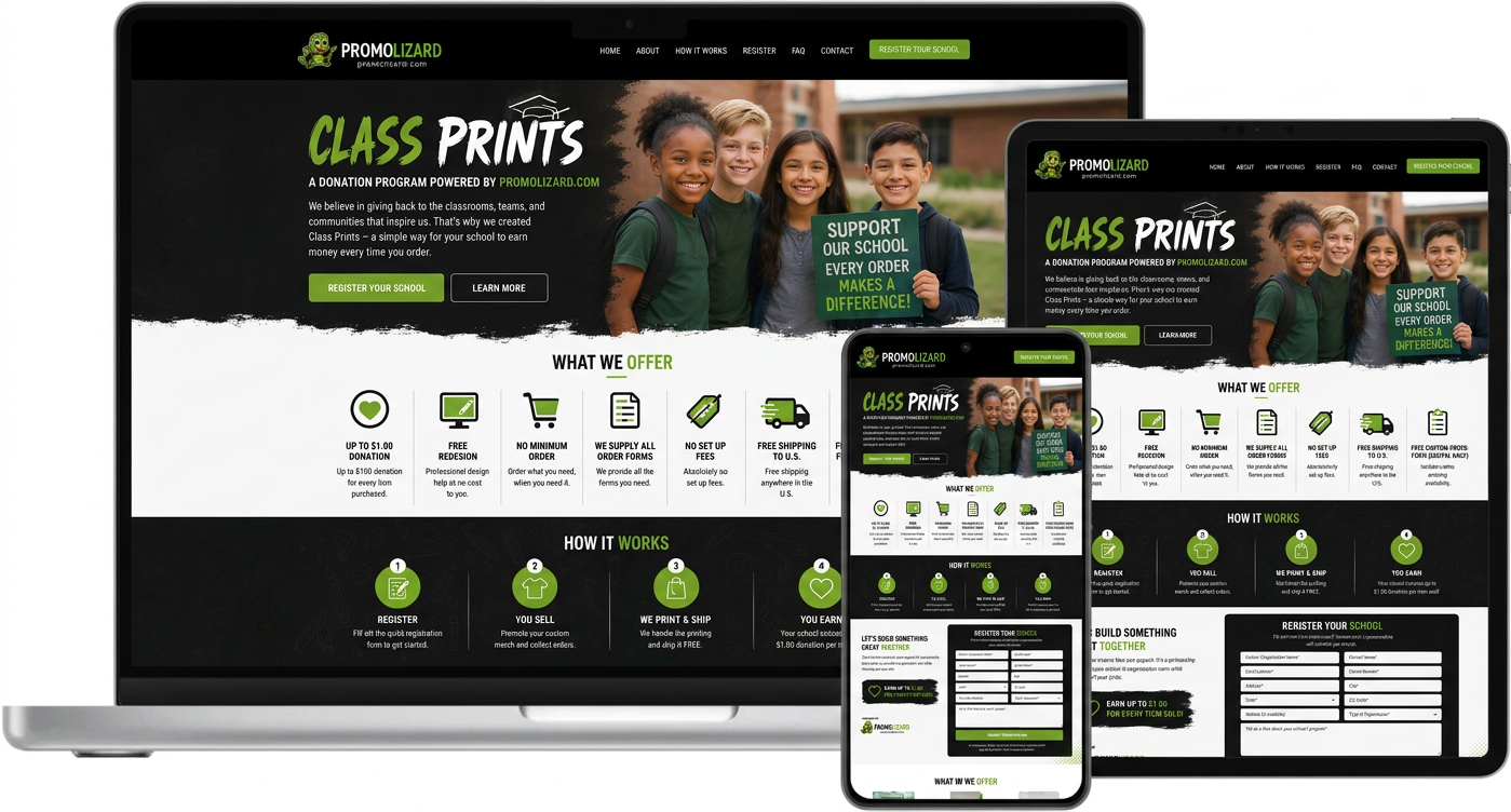 Class Prints school donation program website preview